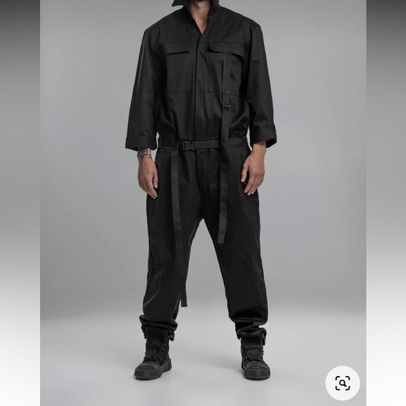 NEW RARE MDTN45 Gaikan Mechanic Combat Black Jumpsuit Coveralls Size S 40” - Picture 2 of 10